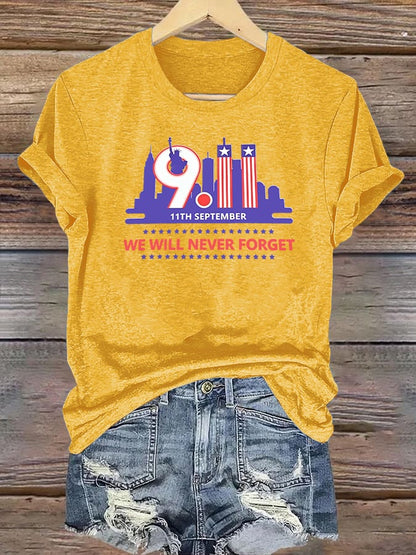 Women's  WE WILL NEVER FORGET Print Crew-Neck T-Shirt
