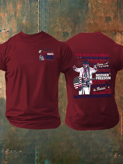 Men's RED WHIET BLUE Print T-Shirt