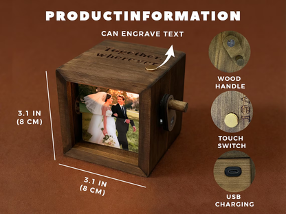 💕Personalized Hand-Crank Photo Flip Box — Custom Wooden LED Photo Album