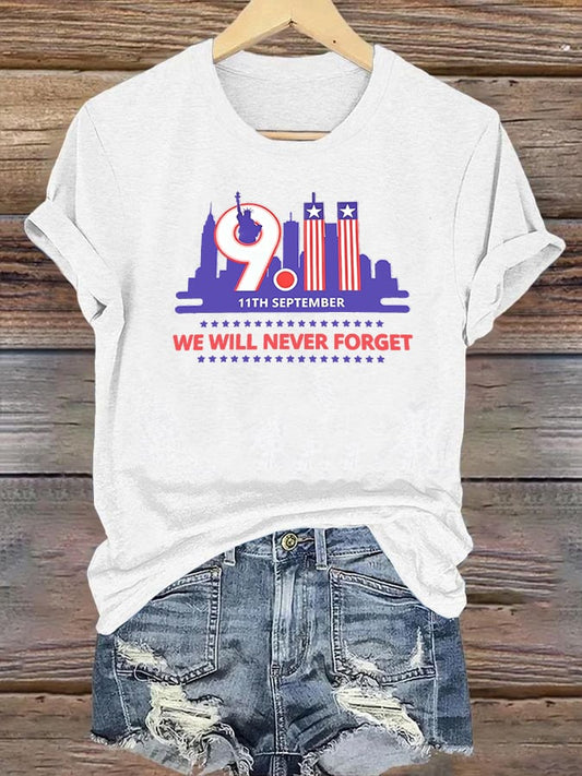 Women's  WE WILL NEVER FORGET Print Crew-Neck T-Shirt