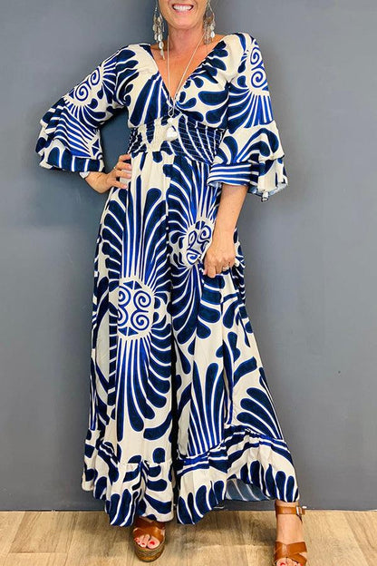 Hot Sale🔥 Printed Elastic Waist Casual Wide Leg Jumpsuit