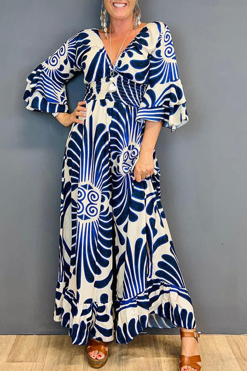 Hot Sale🔥 Printed Elastic Waist Casual Wide Leg Jumpsuit